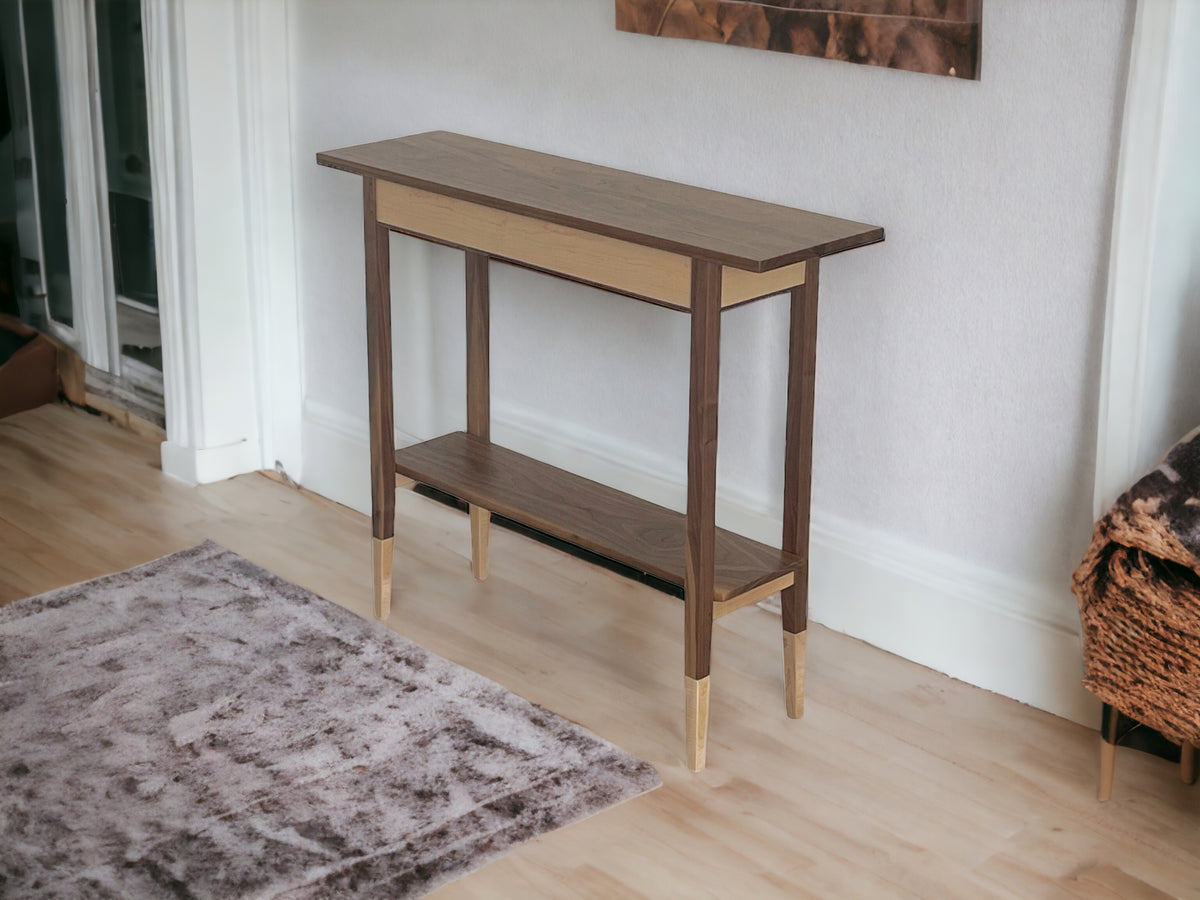 Walnut & Tiger Maple Console Table w/Shelf
