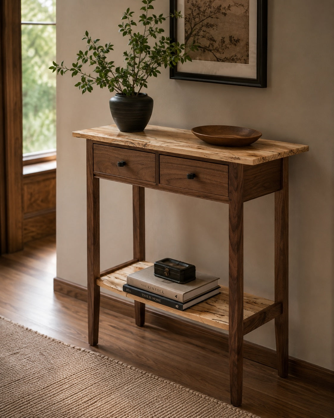 Cherry or Walnut Two-Drawer Hall Table