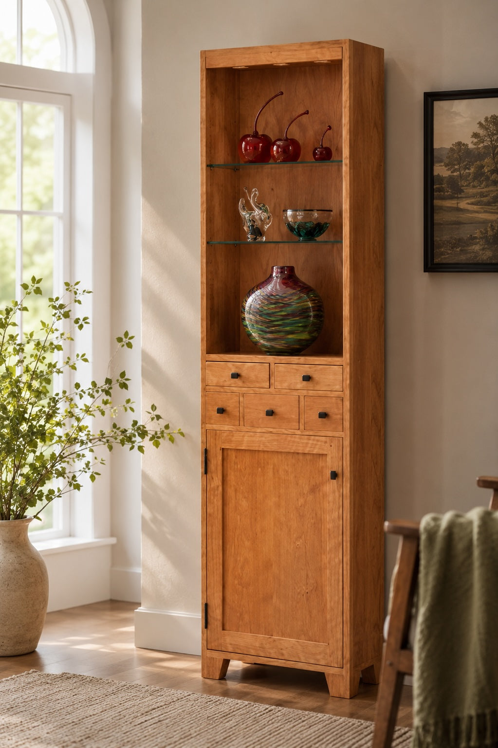 Cherry Curio Cupboard with Drawers