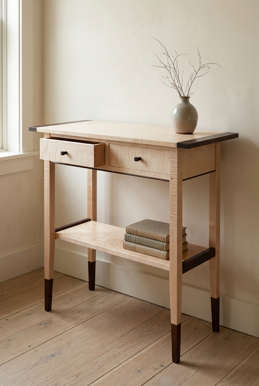 Tiger maple hall table editorial photo