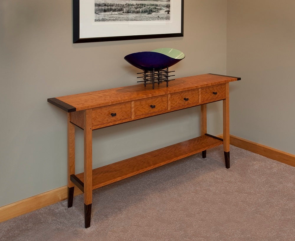 Cherry or Tiger Maple Four-Drawer Console Table