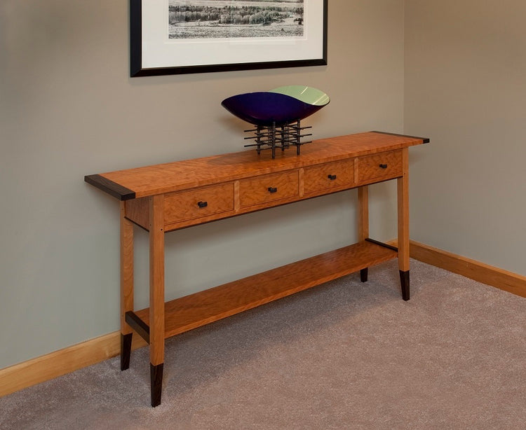 Cherry or Tiger Maple Four-Drawer Console Table