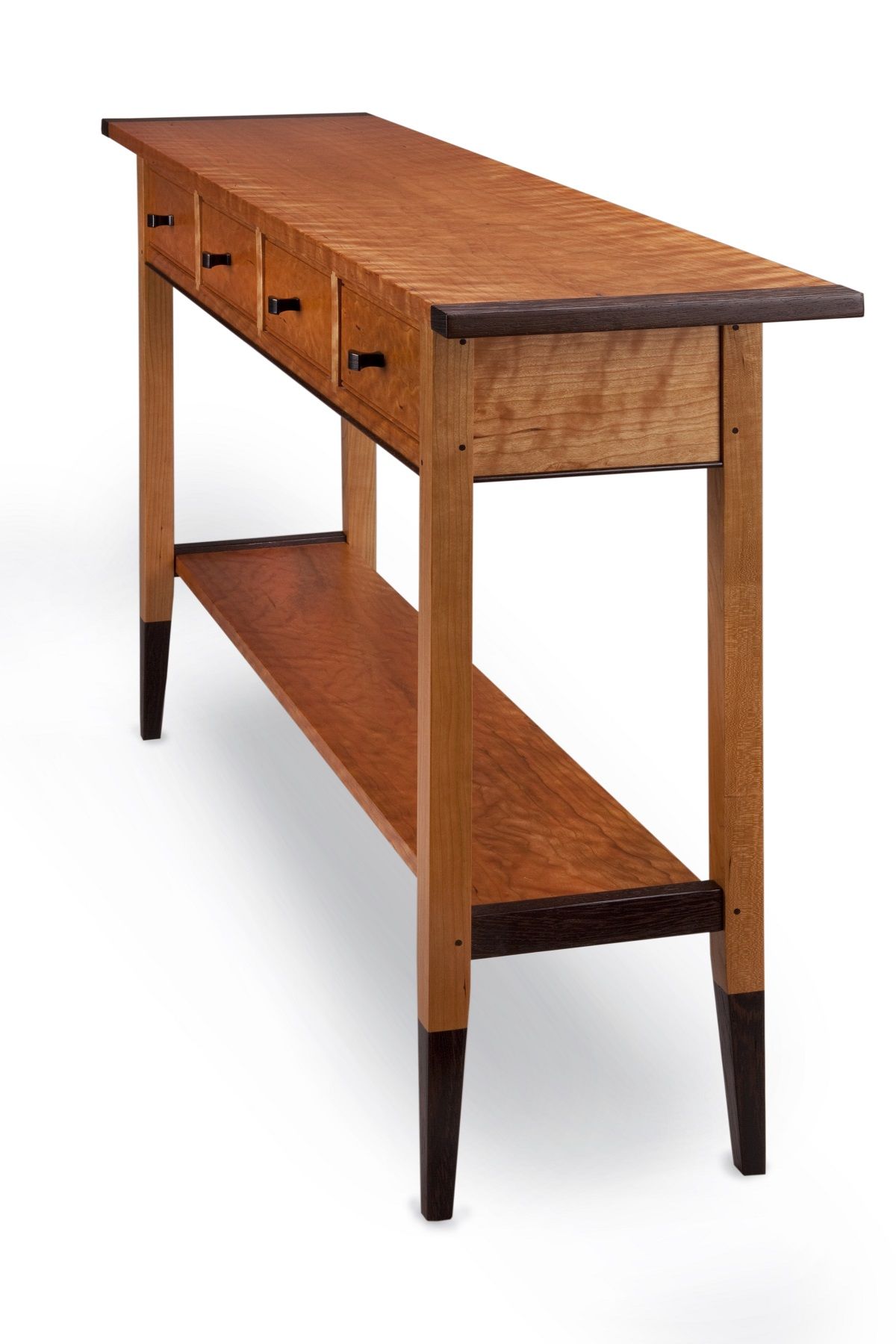 Cherry or Tiger Maple Four-Drawer Console Table