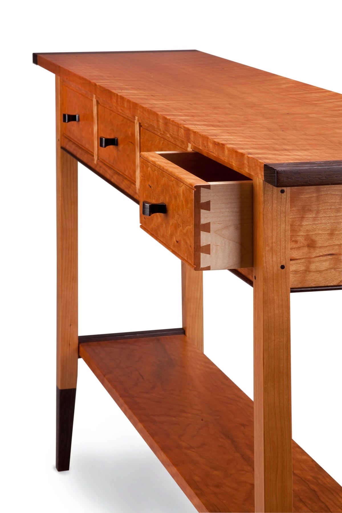 Cherry or Tiger Maple Four-Drawer Console Table