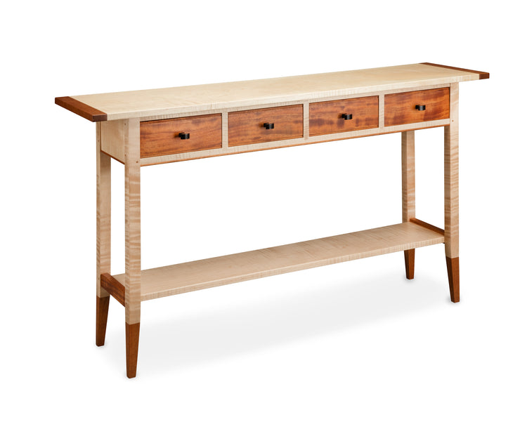 Cherry or Tiger Maple Four-Drawer Console Table