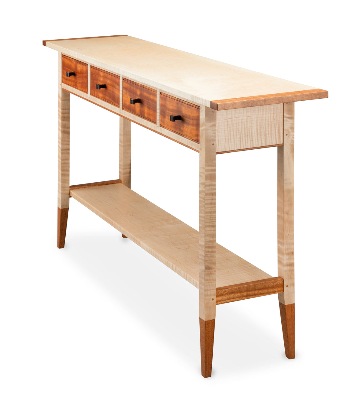 Cherry or Tiger Maple Four-Drawer Console Table