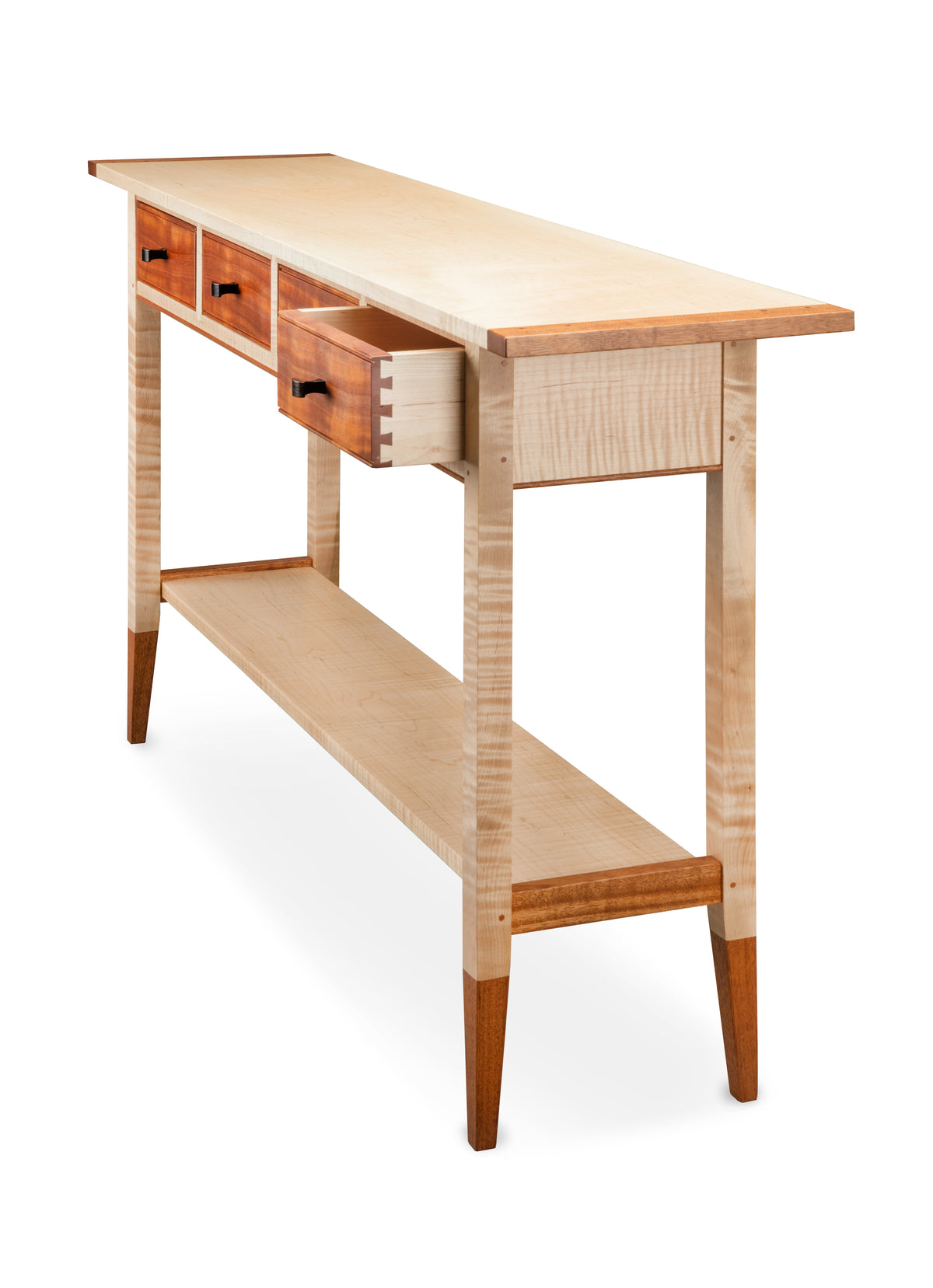 Cherry or Tiger Maple Four-Drawer Console Table