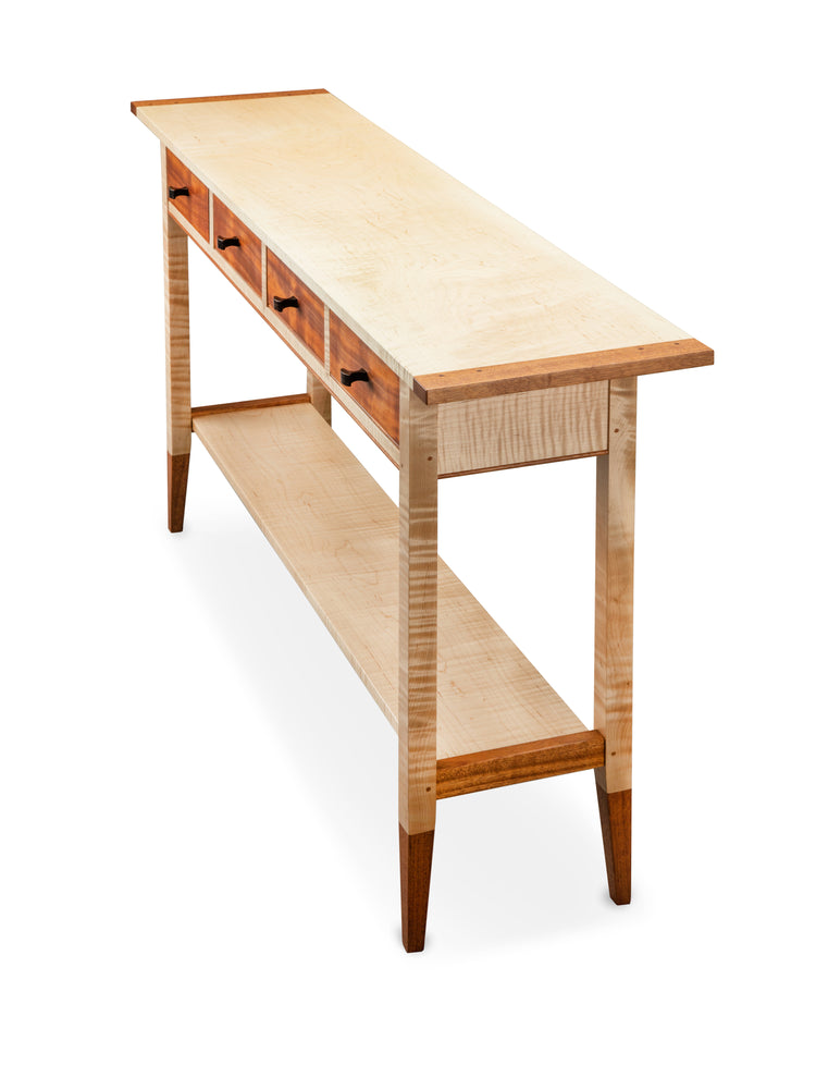 Cherry or Tiger Maple Four-Drawer Console Table