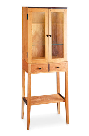 Tall Cherry Lighted Display Cabinet