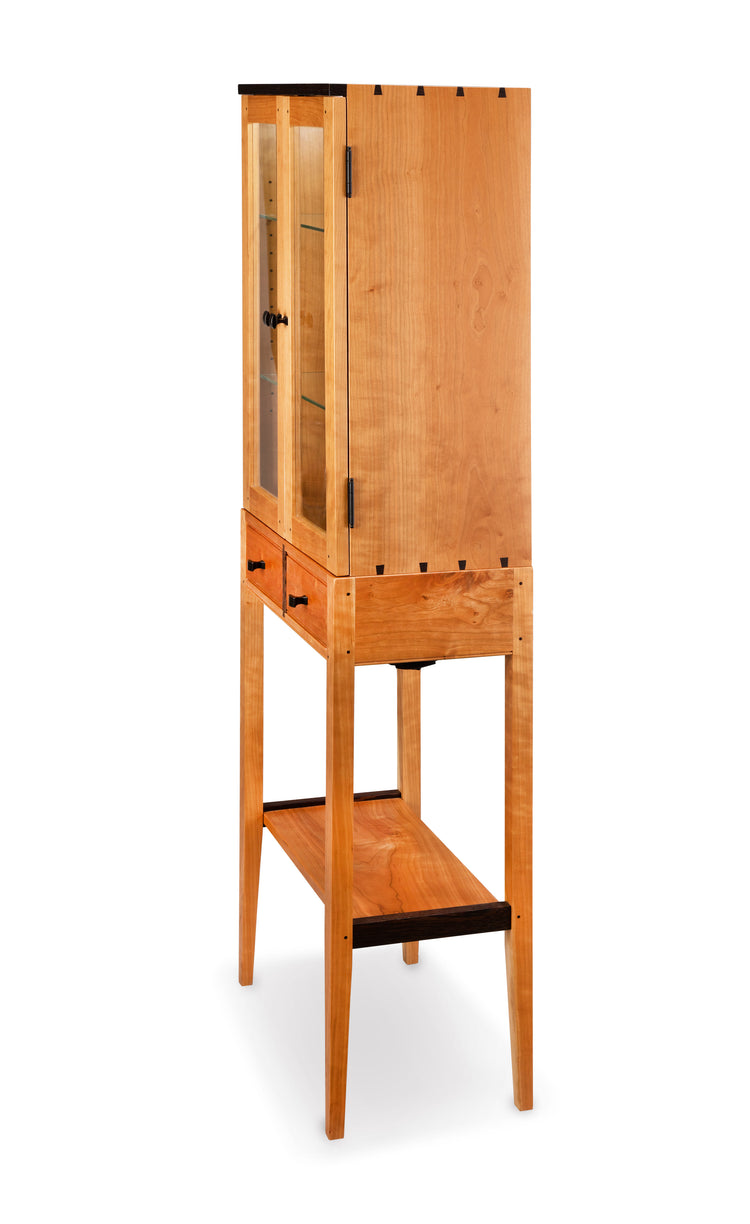 Tall Cherry Lighted Display Cabinet