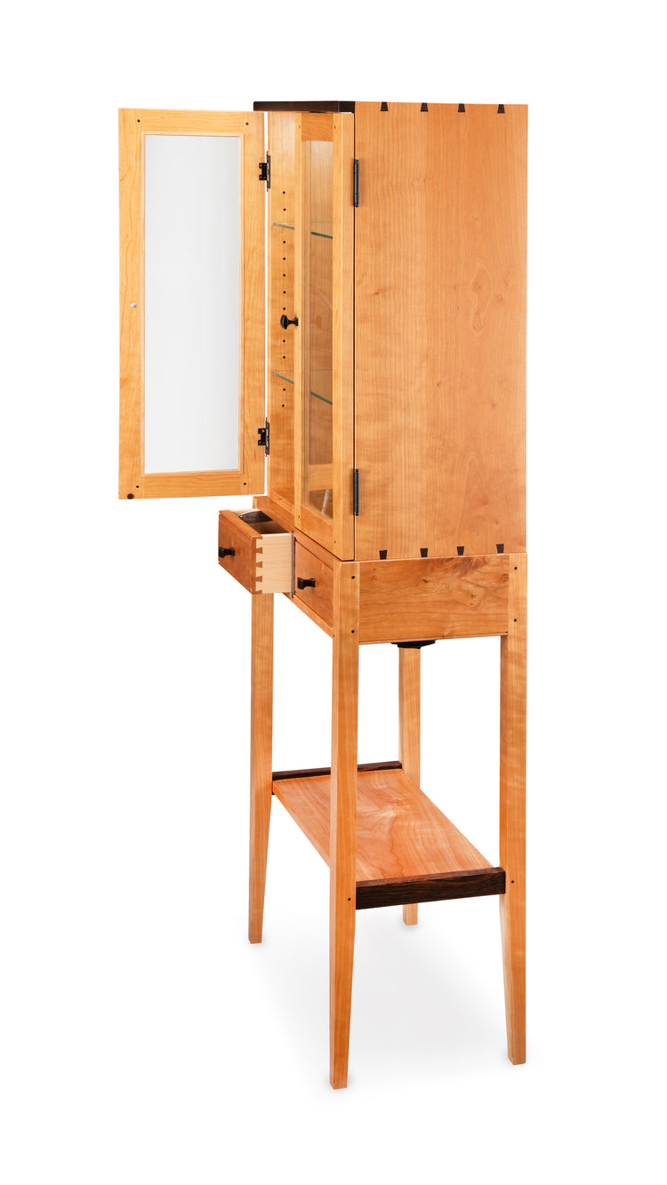 Tall Cherry Lighted Display Cabinet