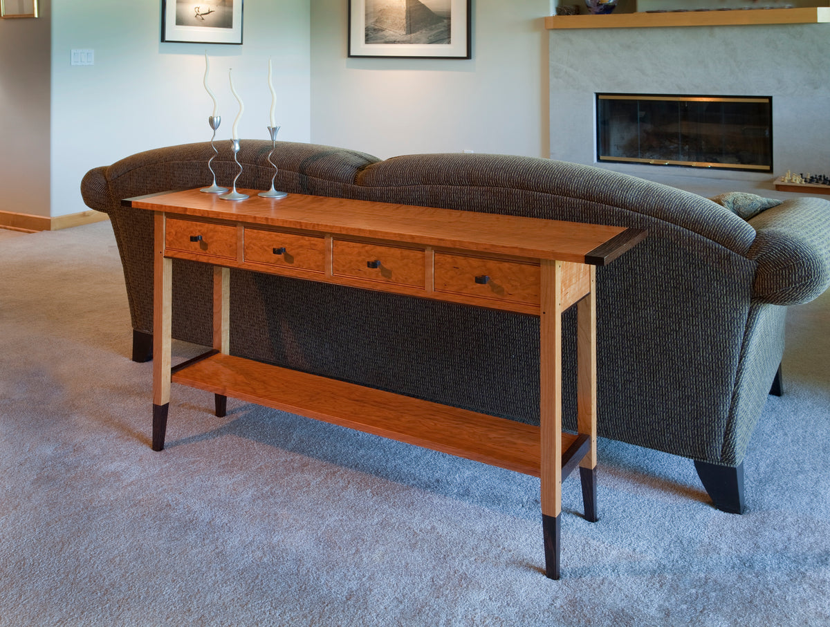 Cherry or Tiger Maple Four-Drawer Console Table